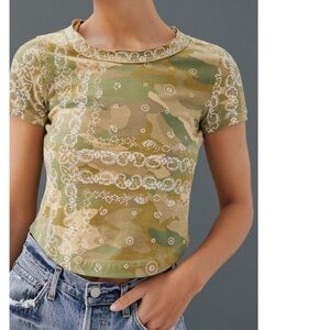 NWT PILCRO Anthropologie Camo Paisley Baby Tee T-Shirt